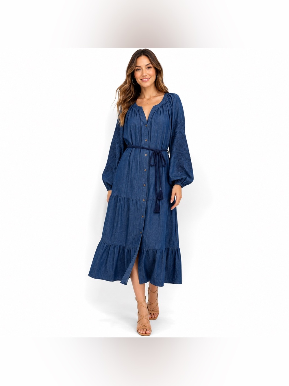 Tommy Bahama Indigo Cove Embroidered Sleeve Midi Dress Size XL